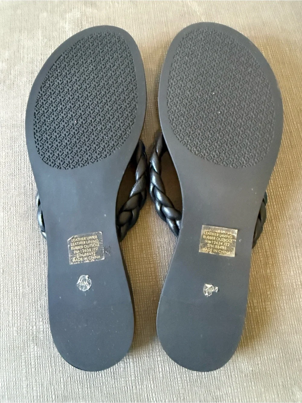 Tory Burch Braided Benton Leather Thong Sandals Black Size 9